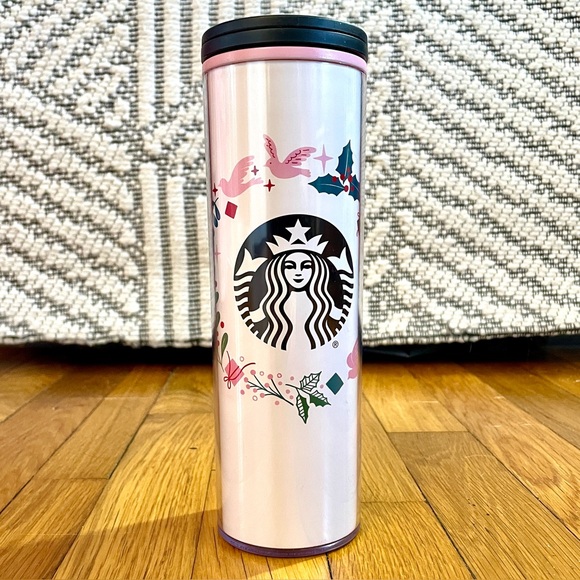 Starbucks Other - 🆕 NWT! Starbucks Pink and White Winter Wreath Travel Tumbler 16oz